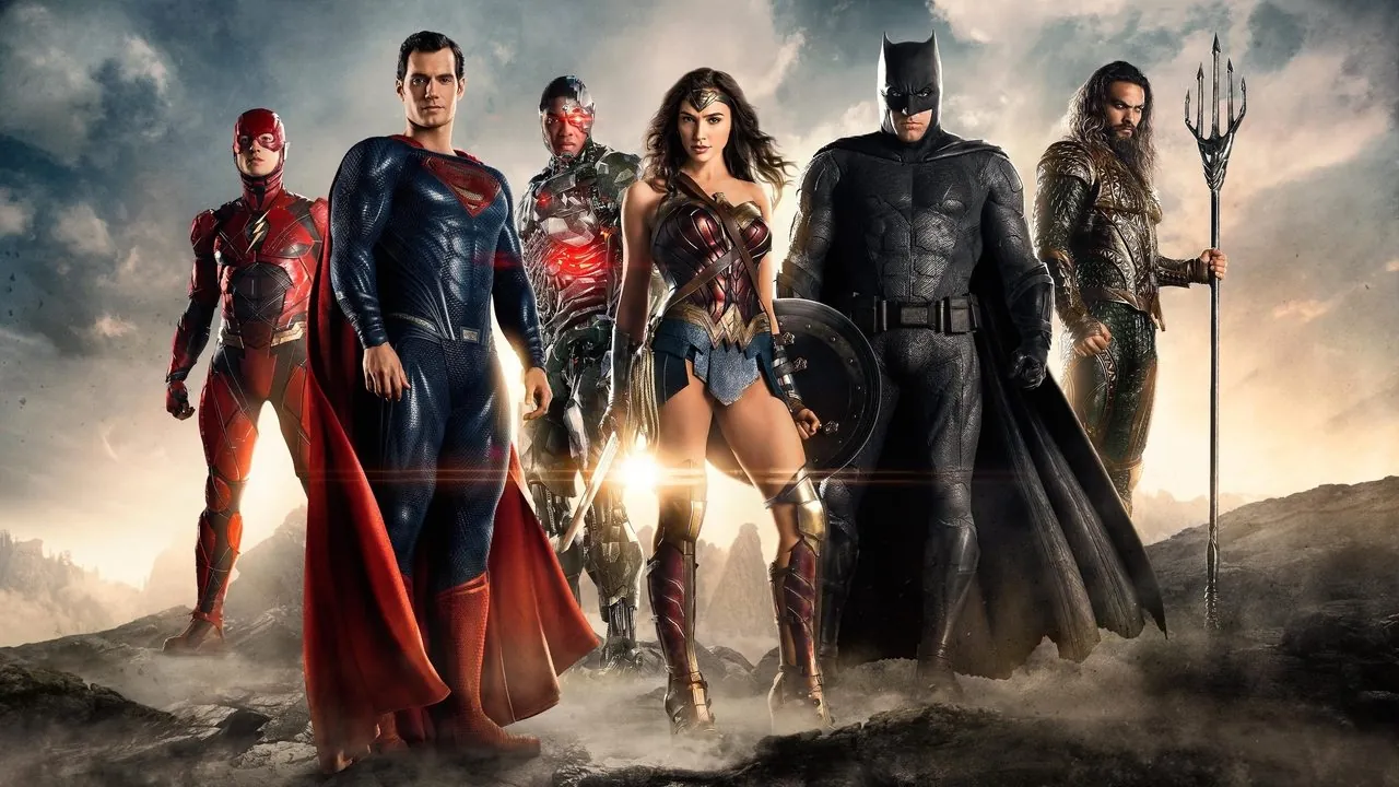 The cast of the 2017 Justice League in official film art